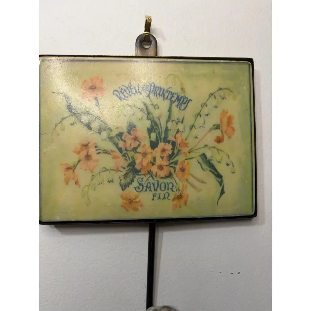French Style Wall Hook With Glass Knob Floral Bouquet Words Fine Soap In French